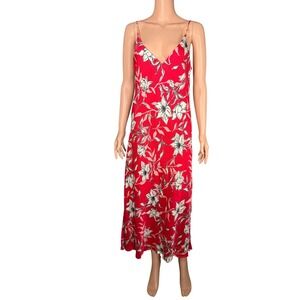 Rag & Bone Red Floral Silk Blend Slip Dress V-Neck Midi Spaghetti Strap Size 12